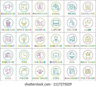 Online services and shopping linear icons set. Internet round bright outline buttons for modern e-commerce isolated cartoon flat vector illustrations.