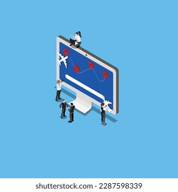 Online Services for Travelers 3d isometric vector illustration concept for banner, website, landing page, ads, flyer template