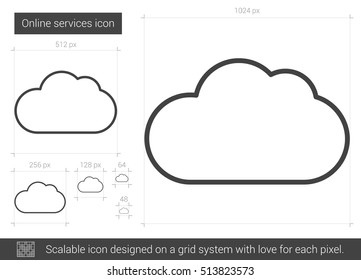 Online services vector line icon isolated on white background. Online services line icon for infographic, website or app. Scalable icon designed on a grid system.
