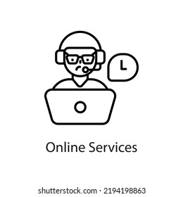 Ilustración de diseño de iconos de contorno vectorial de servicios en línea en fondo blanco. Archivo EPS 10 