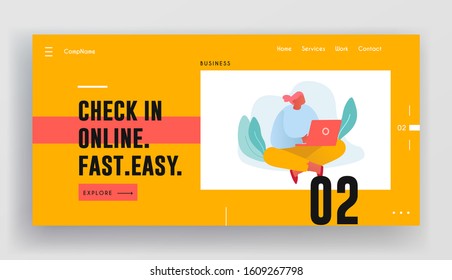 Online Services Website Landing Page. Woman Working on Laptop Sitting on Floor Thinking of Tasks. Freelance Outsourced Employee Working Activity Web Page Banner. Cartoon Flat Vector Illustration