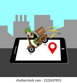 Online shipping service concepts, online tracker tracking, landing pages. With a delivery person, smartphone, package delivery. Internet delivery, ideas, vectors