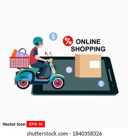 Online shipping service concepts, online tracker tracking, landing pages. With a delivery person, smartphone, package delivery. Internet delivery, ideas, vectors