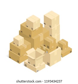 online shipping,cardboard box unboxing vector