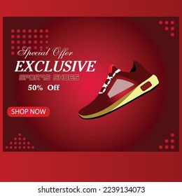 Online shoes sale post social media banner red color design