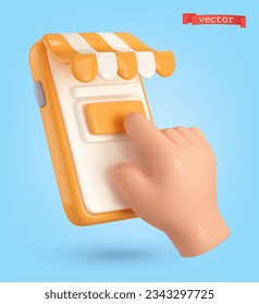 Online shop 3d cartoon vector icon
