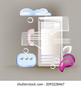 Tienda online 3d representa un conjunto de iconos vectoriales realistas.