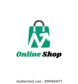 Online shop with bag arrow shape logo design