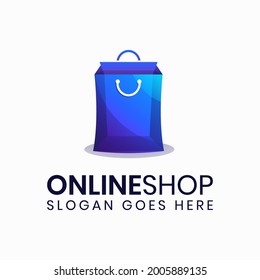 Online shop bag gradient logo template