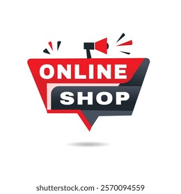 Online shop banner announcement design flat template white background. web vector element.