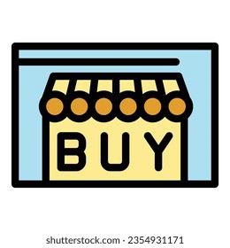 Online shop buy icon outline vector. Earn bank. Making wallet color flat