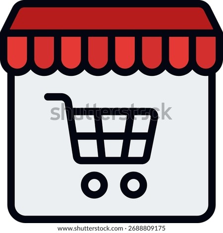 Online shop cart vector design, ecommerce platform and digital retail illustration for website and mobile use. Filled Line Icon