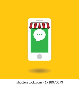 online shop chat line application on modern smart phone on yellow background vector