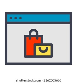Online shop in color filled icon. Browser window with shopping bag