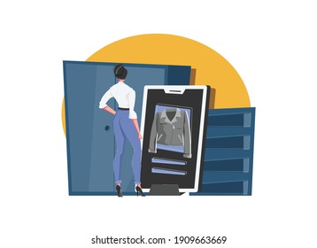Online shop composition with flat icons smartphone display with fashion clothes with furniture vector illustration