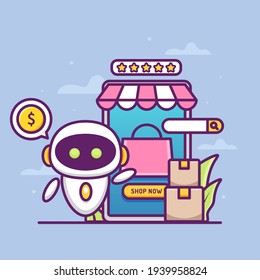 concepto de tienda en línea con robot auxiliar