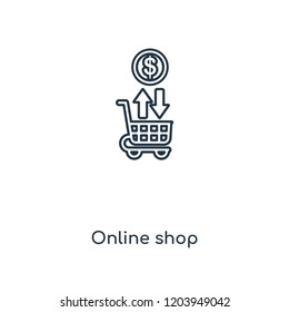 Online shop concept line icon. Linear Online shop concept outline symbol design. This simple element illustration can be used for web and mobile UI/UX.