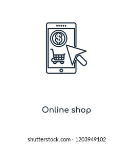 Online shop concept line icon. Linear Online shop concept outline symbol design. This simple element illustration can be used for web and mobile UI/UX.