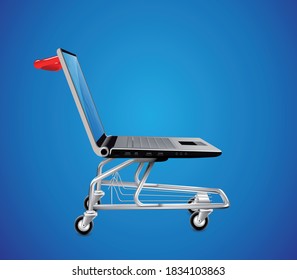 Online shop concept - PC computer as shopping cart  