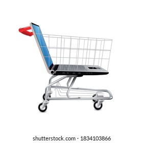 Online shop concept - PC computer as shopping cart  