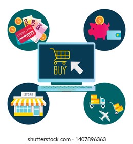 Online shop concept for web banner website vector image