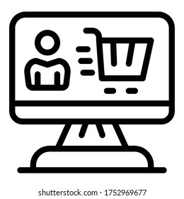 Online shop customer icon. Outline online shop customer vector icon for web design isolated on white background