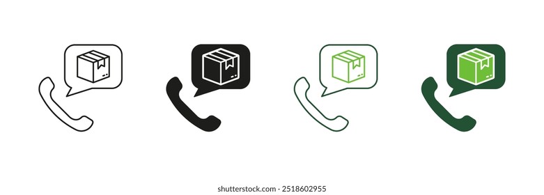 Online Shop Delivery Service Support Line and Silhouette Icon Set. Customer Help Center Pictogram. Parcel Order Shipping Assistance Symbol. Editable Stroke. Isolated Vector Illustration.