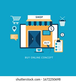 Online shop. Digital Marketing, store, E-commerce shopping concept.