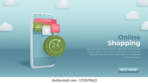 Online shop. Digital Marketing, store, E-commerce shopping concept. Vector illustration
