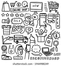
online shop doodle set hand drawing black and white