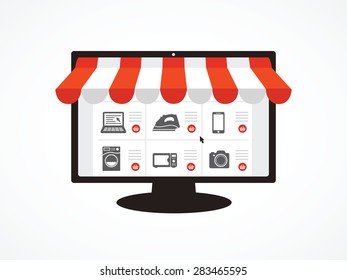 Online shop and e-commerce concept with electronics icons