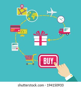 On-Line Shop and E-Commerce Creative Illustration - Vector Icons Set in Flat Design Style for presentation, booklet, web site etc. 