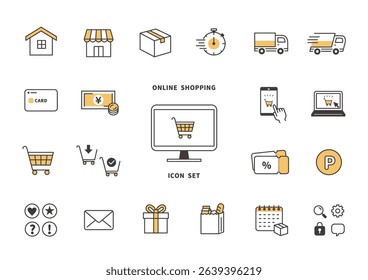 Online Shop and Ecommerce Icon Set with Smartphone Interaction – Flat Vector Design