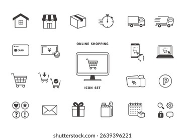 Online Shop and Ecommerce Icon Set with Smartphone Interaction – Flat Vector Design