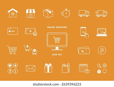 Online Shop and Ecommerce Icon Set with Smartphone Interaction – Flat Vector Design