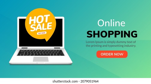 Tienda en línea tienda de ecommerce tienda portátil vector. Comprar tienda digital de dibujos animados en línea plana
