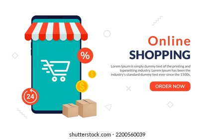 Tienda en línea tienda de ecommerce tienda portátil vector. Comprar tienda digital de dibujos animados en línea plana