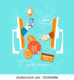 Online shop and e-commerce website mobile payments hands make payment vector concept   