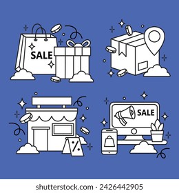 Ilustración del conjunto de doodle de elemento de tienda en línea