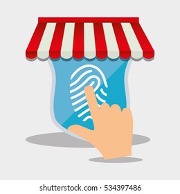 online shop finger touch screen internet security vector illustration eps 10