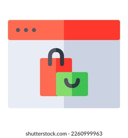 Online shop in flat icon. Browser window with shopping bag