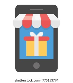 Online shop flat icon. M-commerce shopping concept