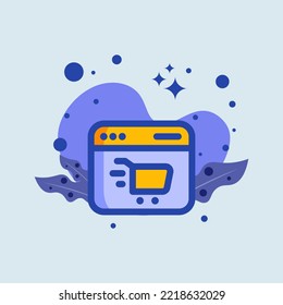 Online shop flat illustration. Commerce signs vector illustration.