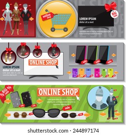 Online Shop Flyer Template Set - Vector Illustration, Graphic Design, Editable For Your Design     