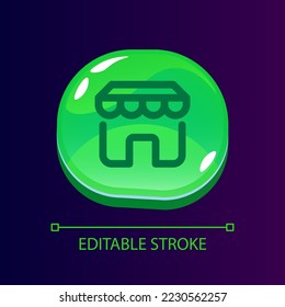 Online shop glossy ui button with linear icon. Business on internet. Entrepreneurship. Isolated user interface element for web, mobile, video game design. Editable stroke. Arial font used