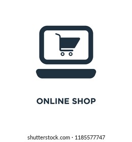 Online shop icon. Black filled vector illustration. Online shop symbol on white background. Can be used in web and mobile.