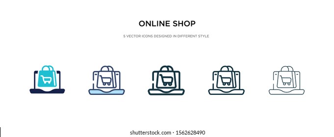 online shop icon in different style vector illustration. two colored and black online shop vector icons designed in filled, outline, line and stroke style can be used for web, mobile, ui