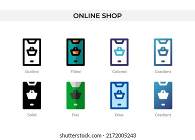 Online Shop icon in different style. Online Shop vector icons designed in outline, solid, colored, filled, gradient, and flat style. Symbol, logo illustration. Vector illustration
