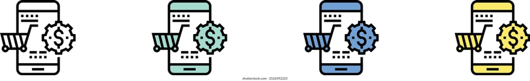 online shop icon. Outline, Green, Blue and Yellow Style Design Isolated On White Background