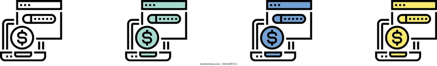 online shop icon. Outline, Green, Blue and Yellow Style Design Isolated On White Background